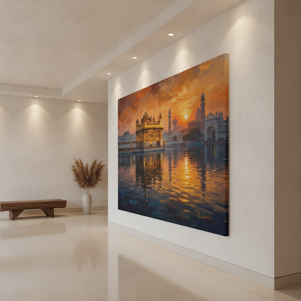 Golden Temple Sunset Painting
