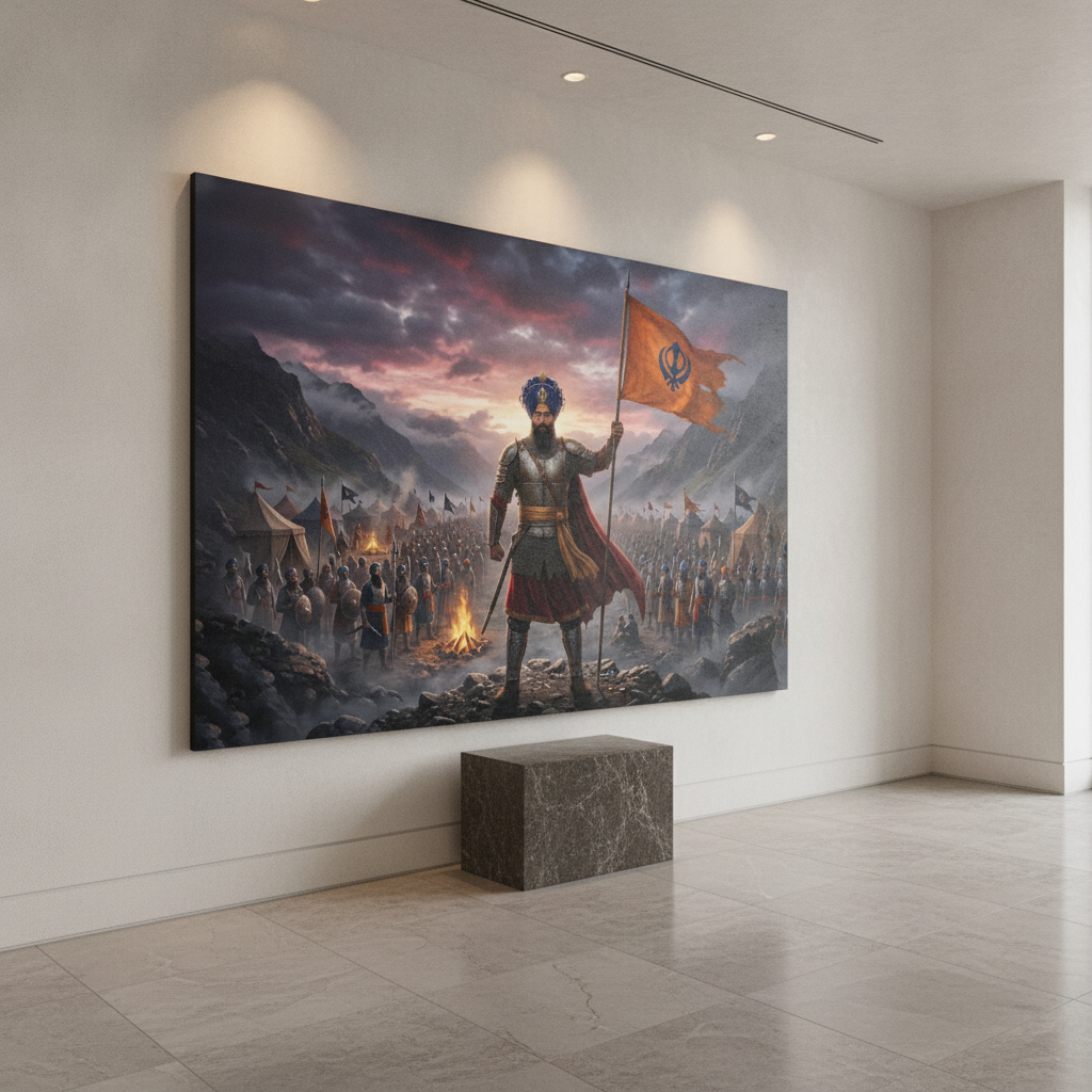 Sikh Warrior Khanda Flag Battlefield Painting
