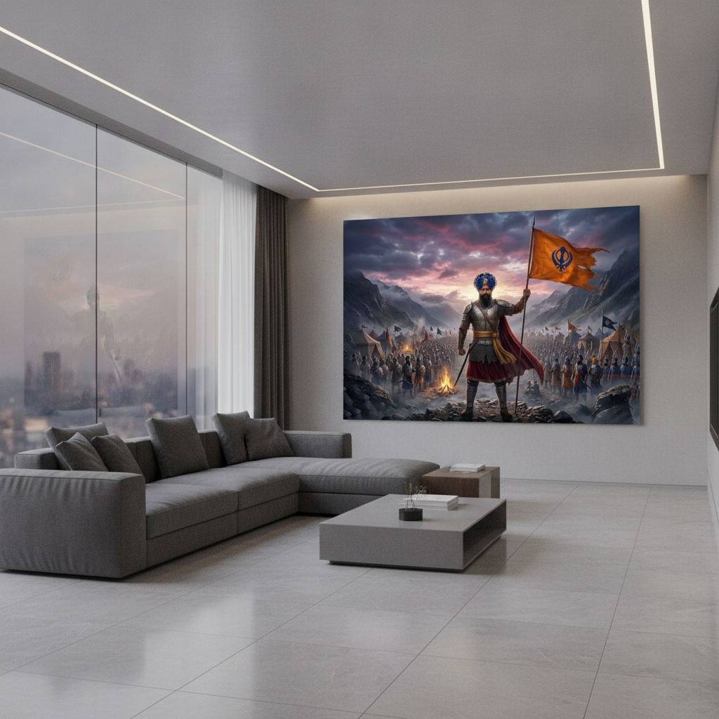 Sikh Warrior Khanda Flag Battlefield Painting
