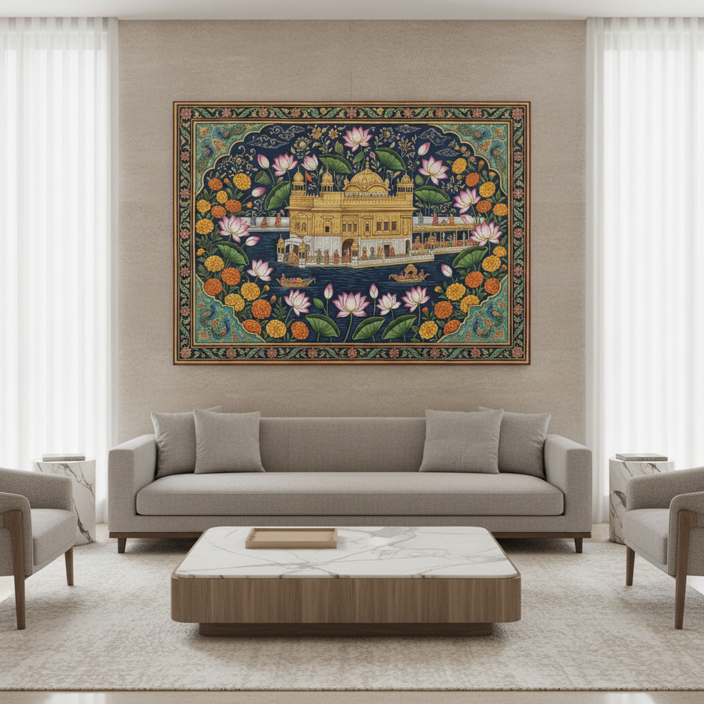 Golden Temple Miniature Lotus Marigold Painting