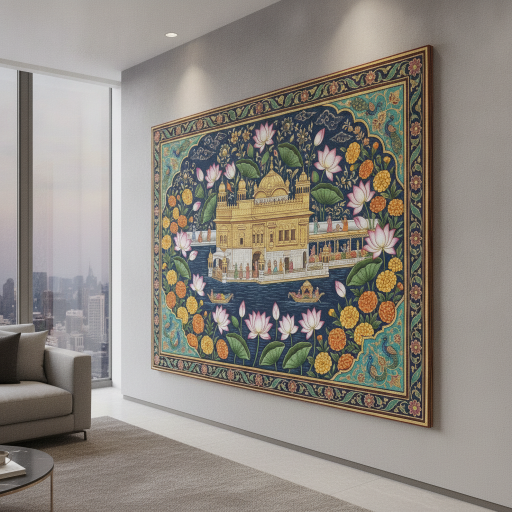Golden Temple Miniature Lotus Marigold Painting