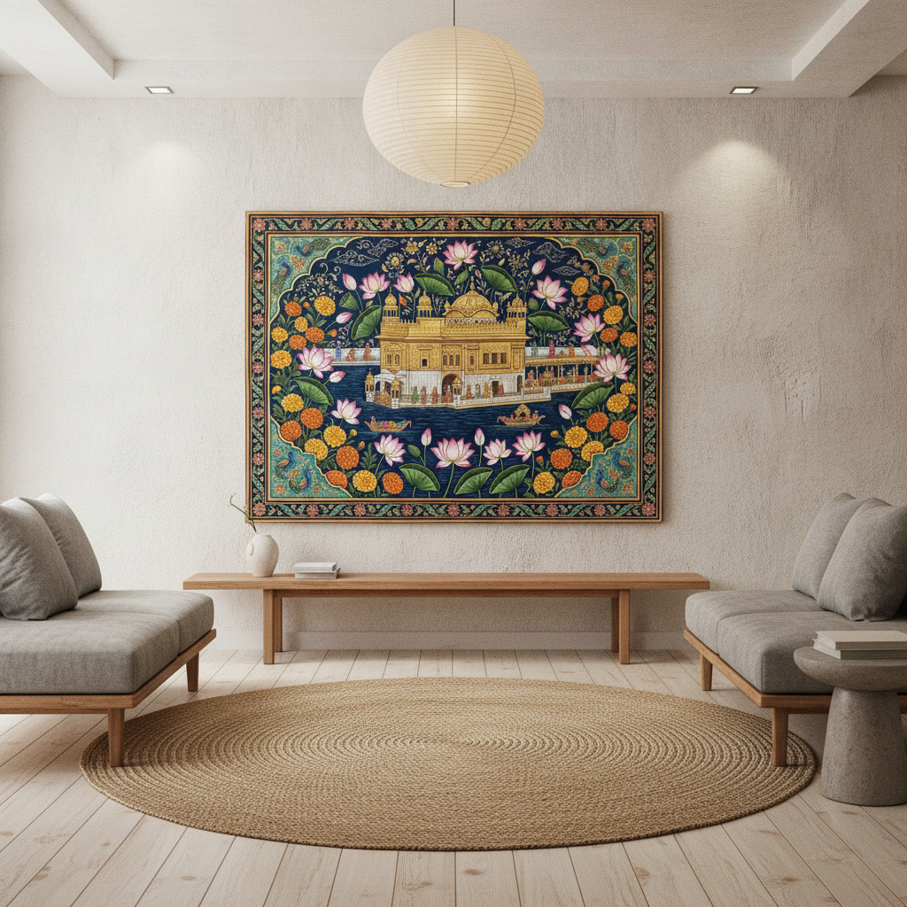 Golden Temple Miniature Lotus Marigold Painting