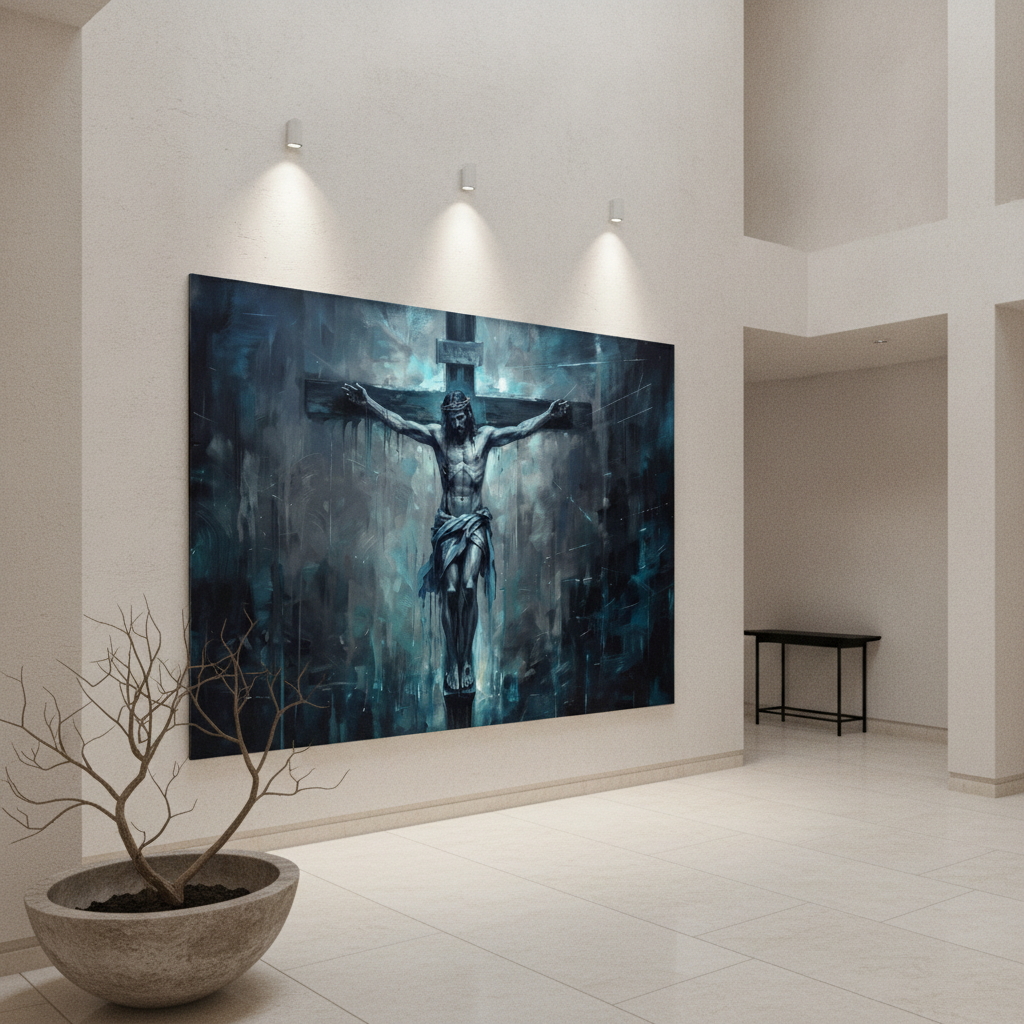 Jesus Crucifixion Dark Blue Painting