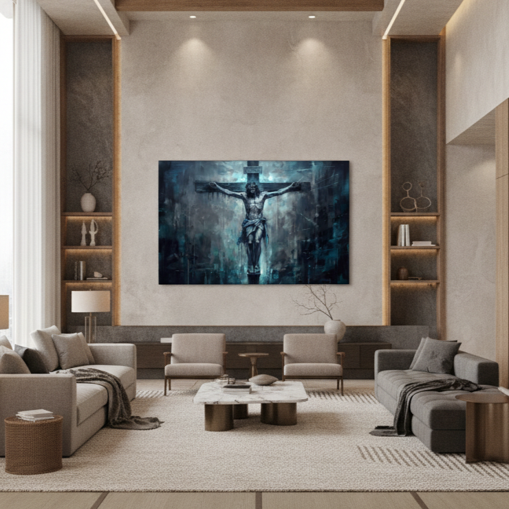 Jesus Crucifixion Dark Blue Painting