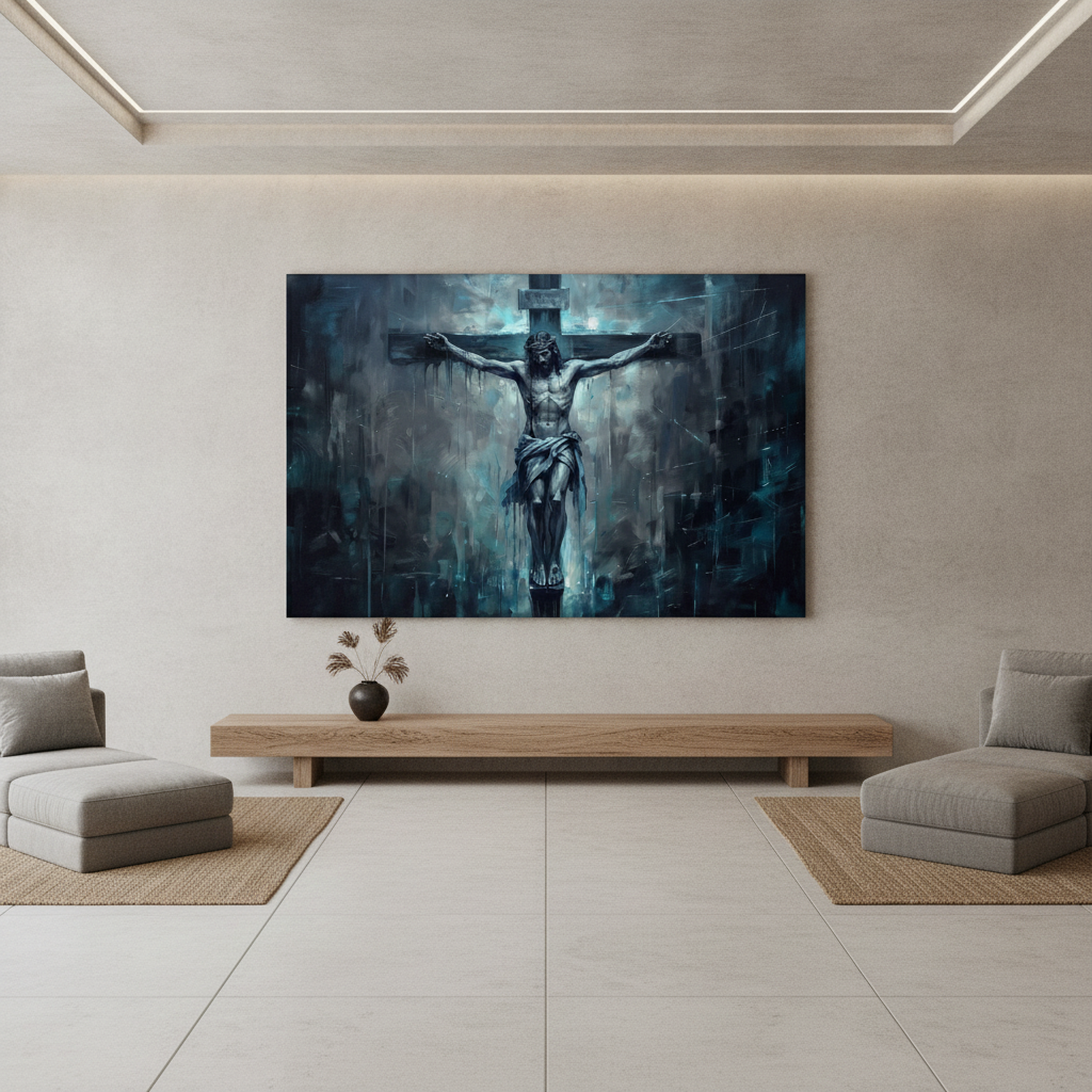 Jesus Crucifixion Dark Blue Painting