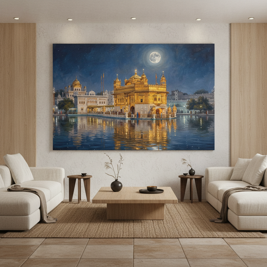 Golden Temple Night Full Moon Amritsar Painting