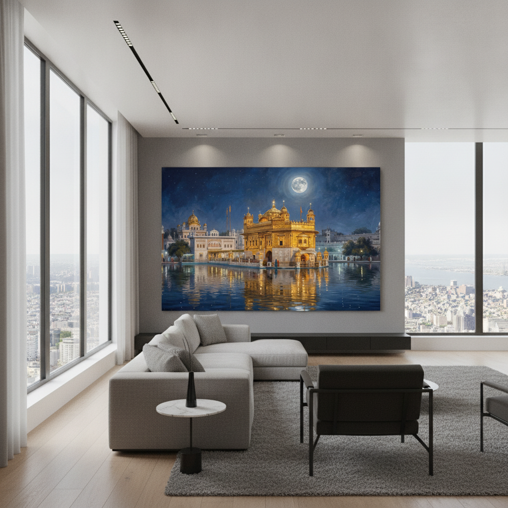 Golden Temple Night Full Moon Amritsar Painting