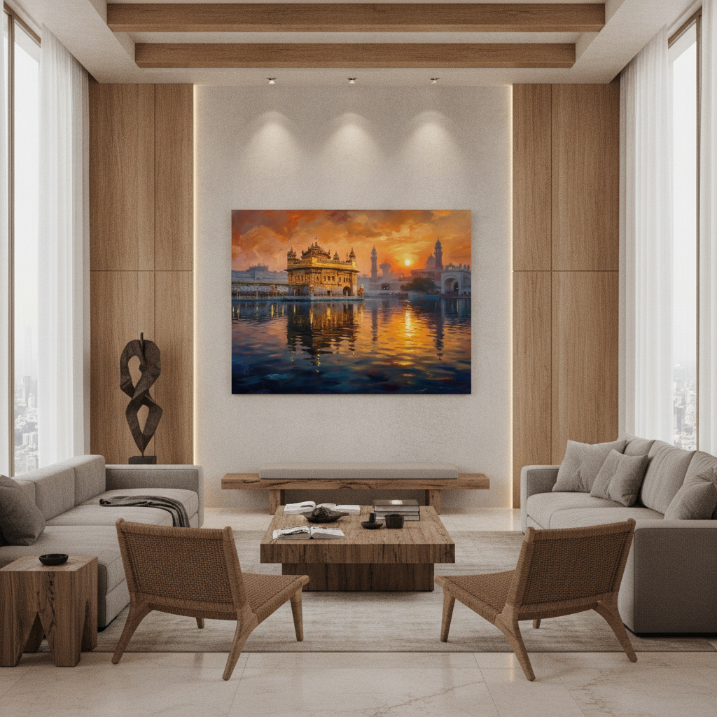 Golden Temple Sunset Painting
