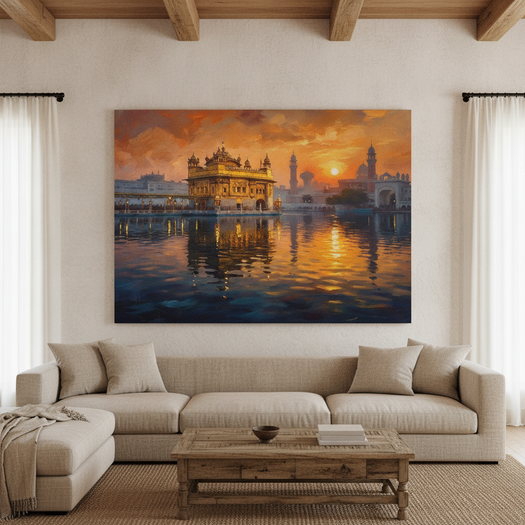 Golden Temple Sunset Painting