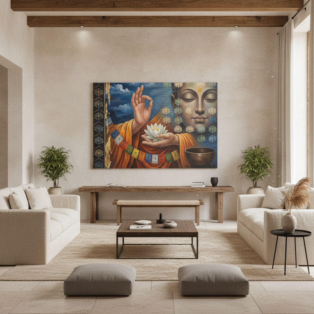 Buddha Mudra Lotus Painting