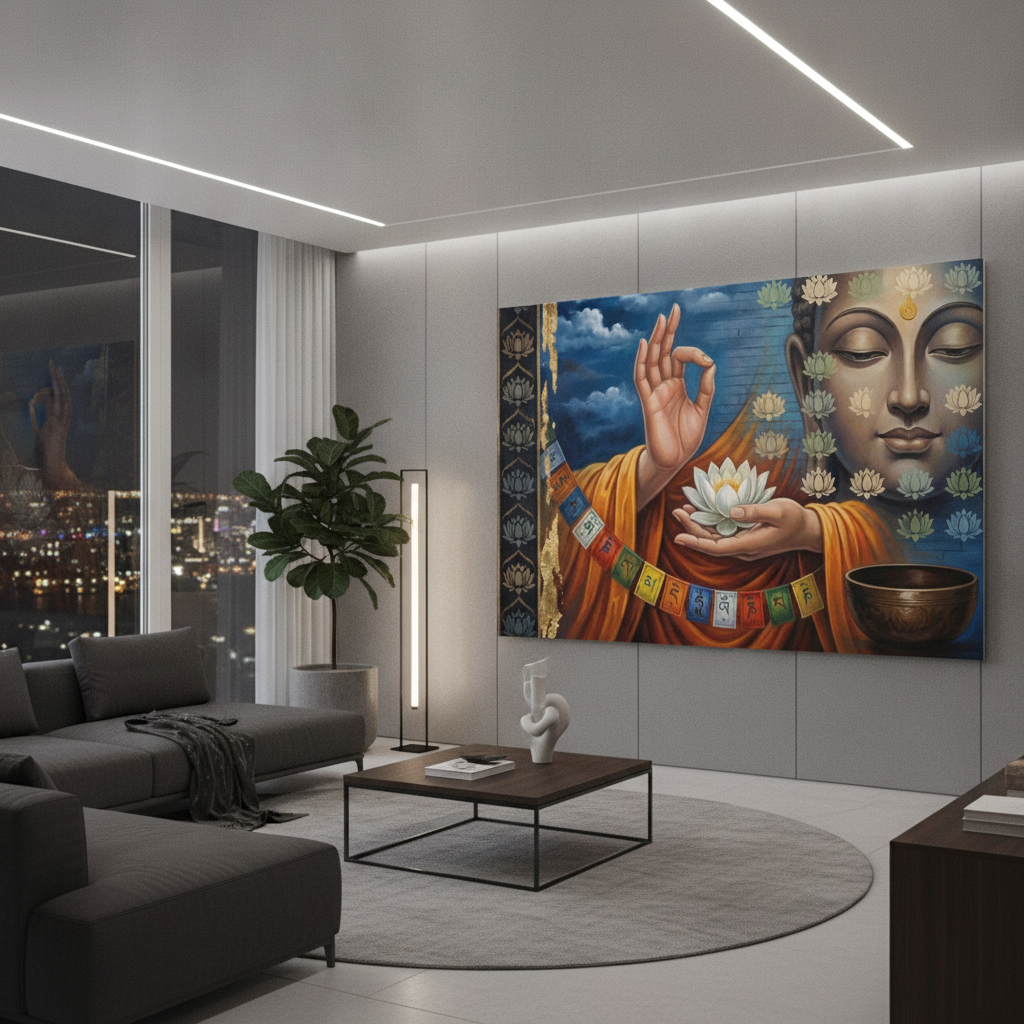 Buddha Mudra Lotus Painting