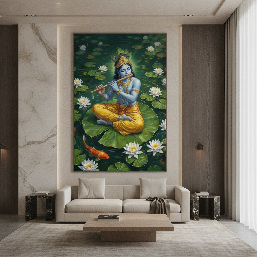 Krishna Flute Lotus Pond Painting
