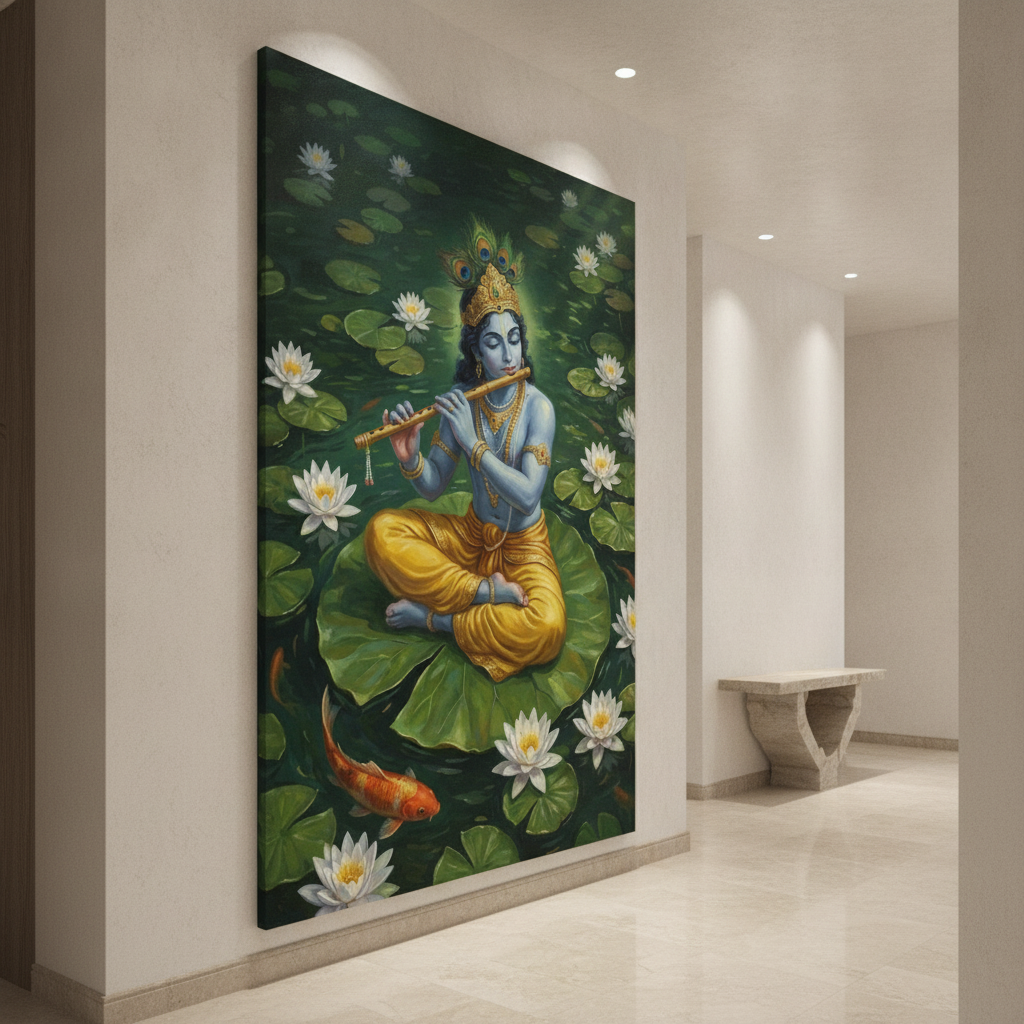 Krishna Flute Lotus Pond Painting