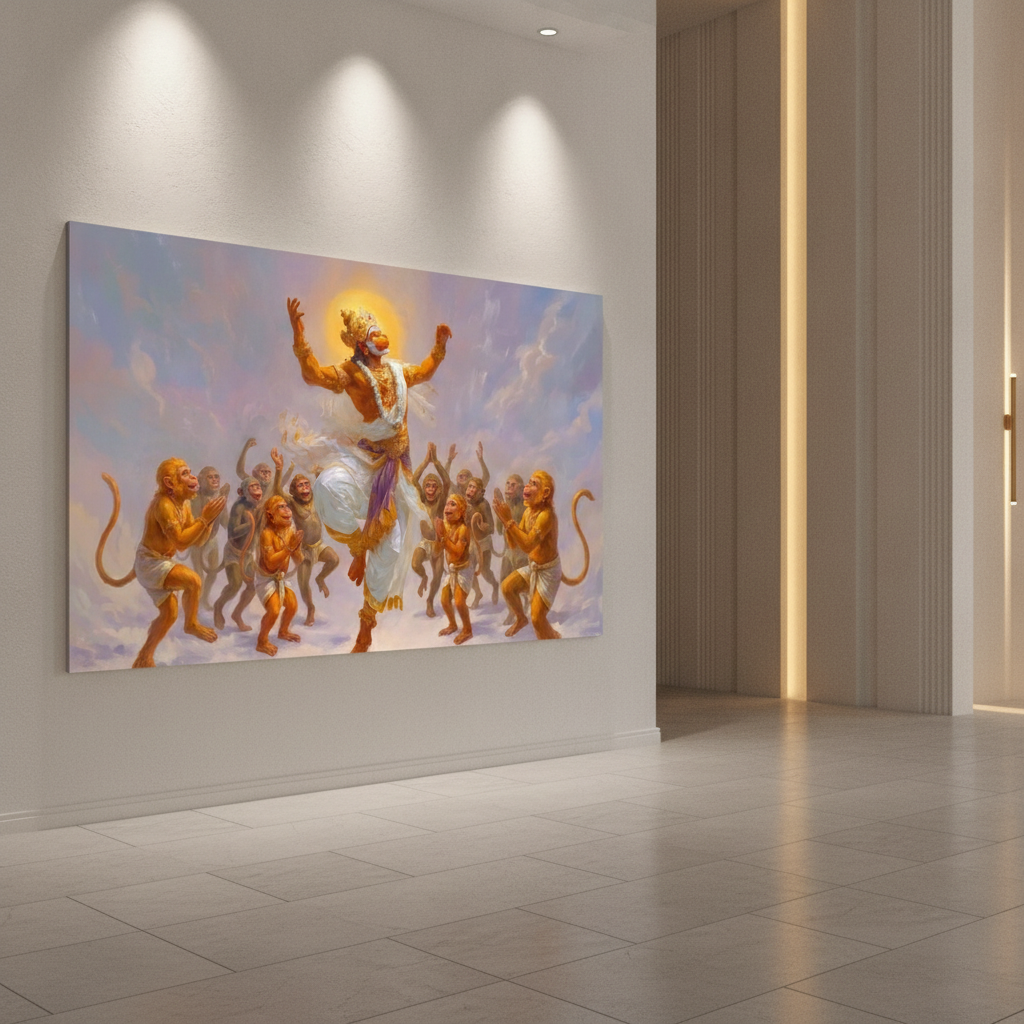 Hanuman Flying with Monkey Army Painting