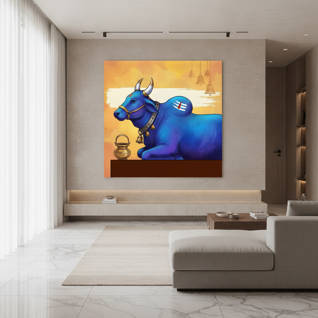 Nandi Bull Illustration Blue Flat Design