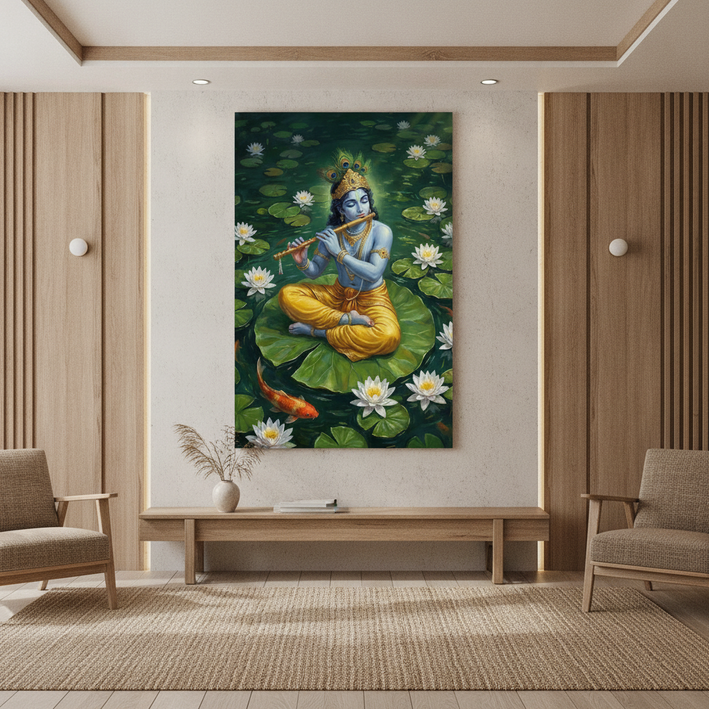 Krishna Flute Lotus Pond Painting