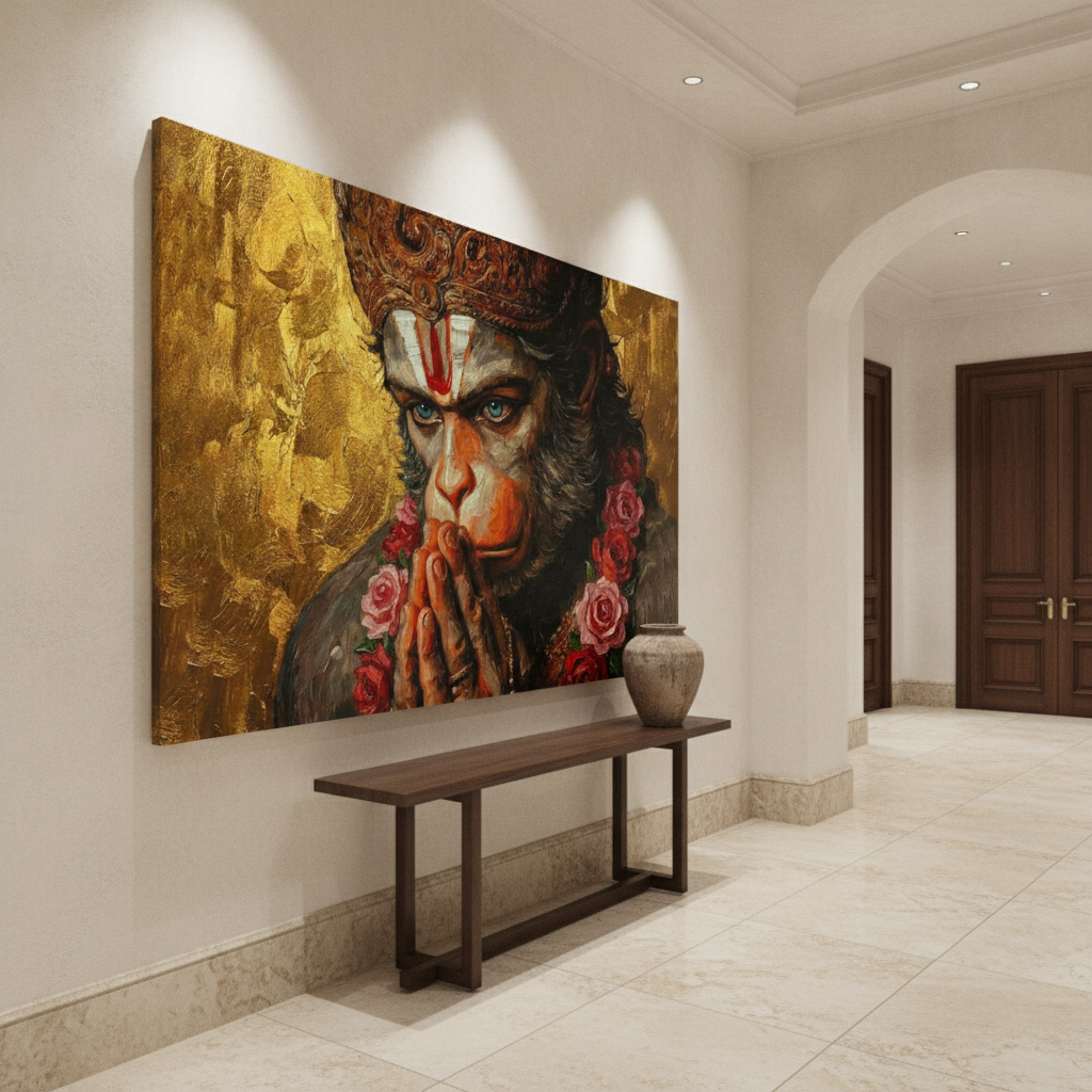 Hanuman Praying Portrait Golden Rose Painting