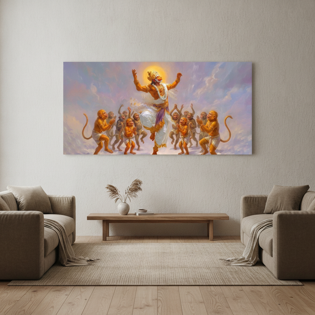 Hanuman Flying with Monkey Army Painting