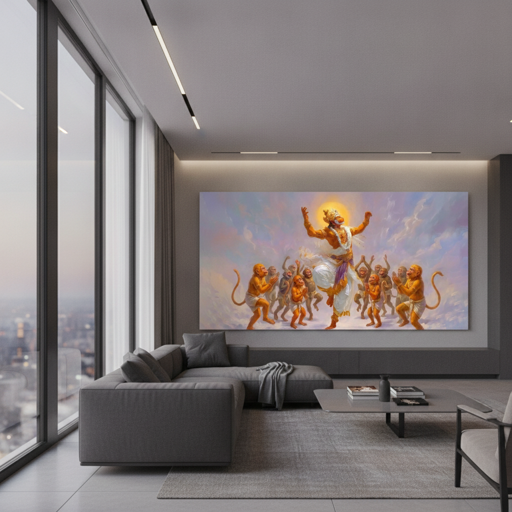 Hanuman Flying with Monkey Army Painting