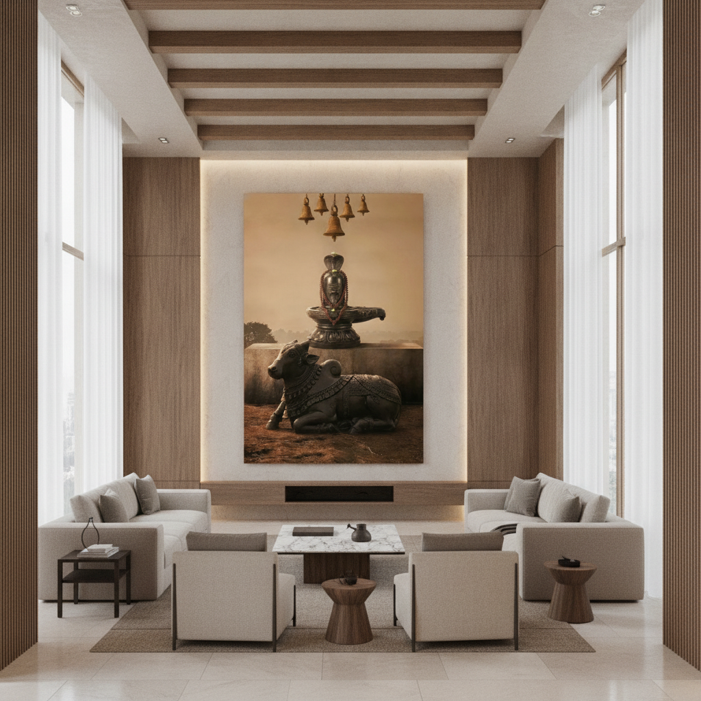 Shiva Lingam Nandi Statue Painting
