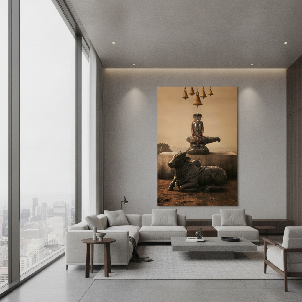 Shiva Lingam Nandi Statue Painting