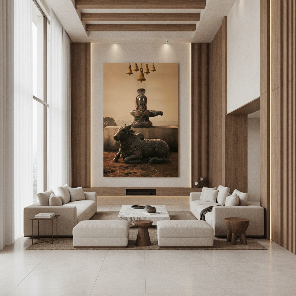 Shiva Lingam Nandi Statue Painting