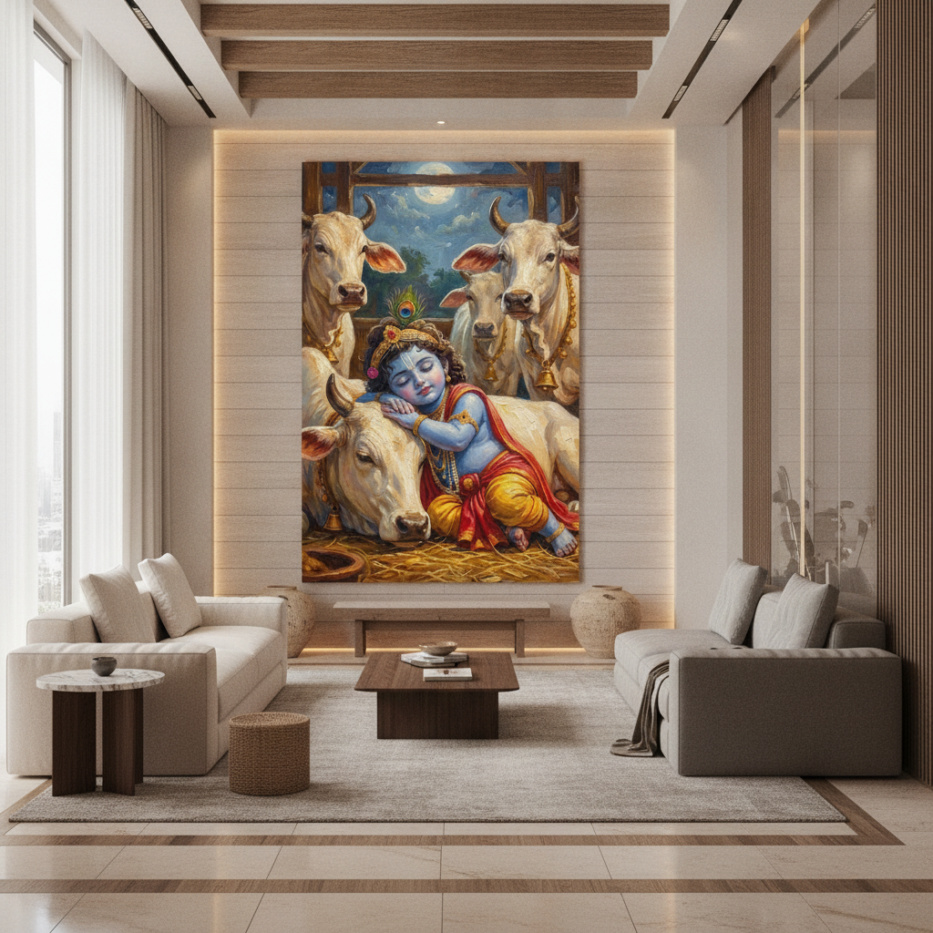 Baby Krishna with Cows Painting