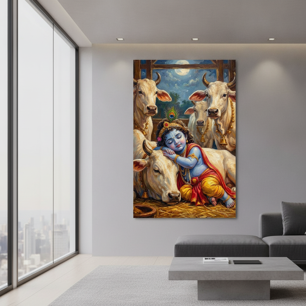 Baby Krishna with Cows Painting