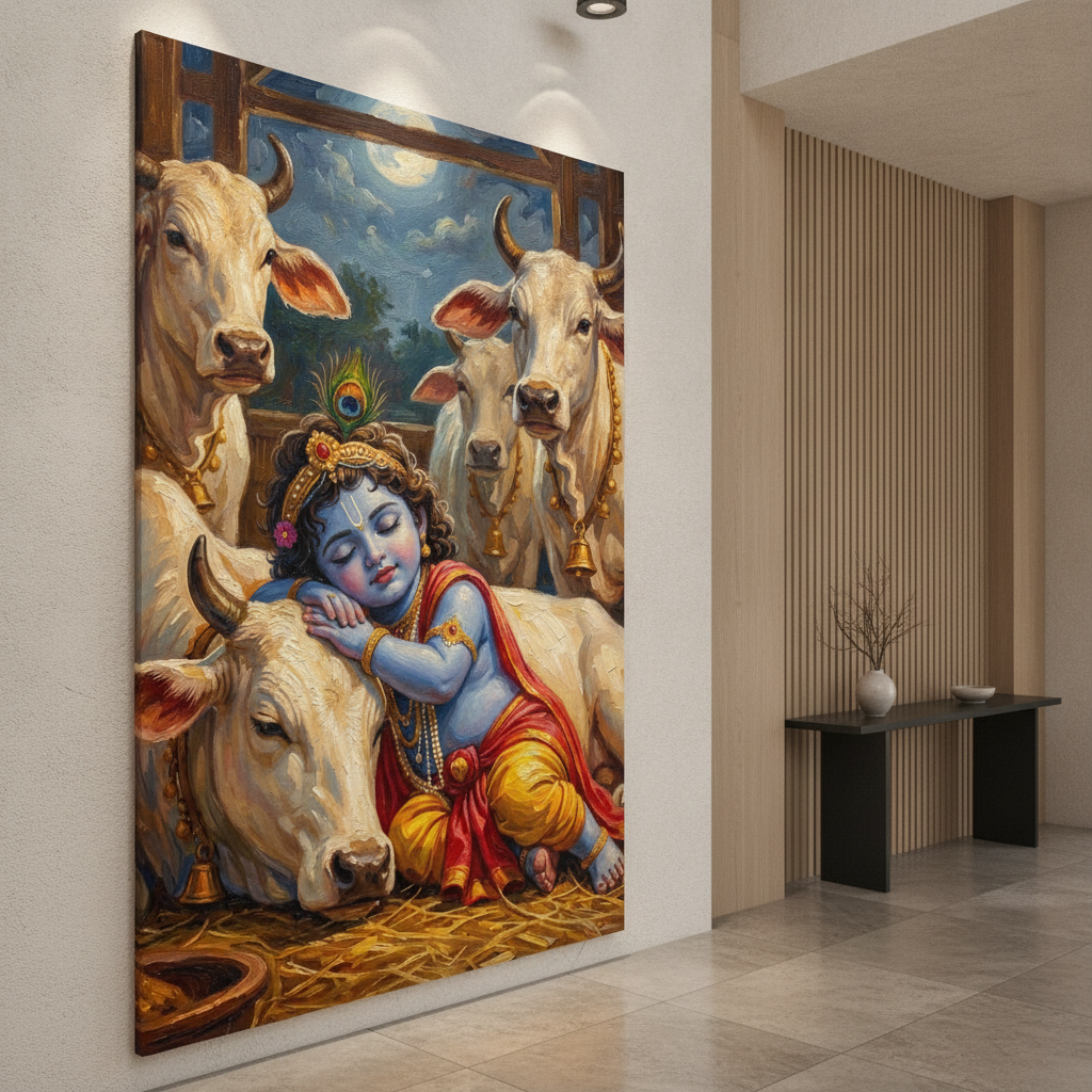 Baby Krishna with Cows Painting