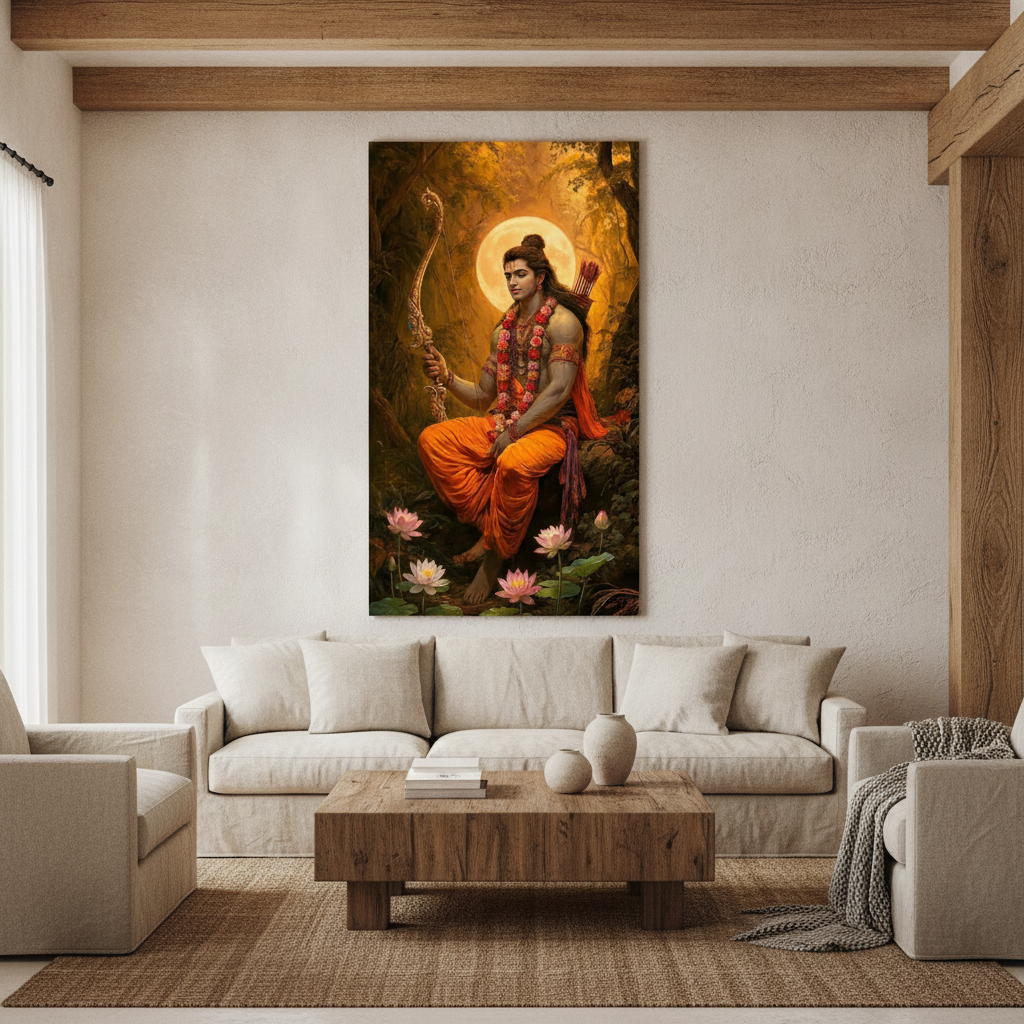 Lord Rama Forest Rose Garland Bow Arrow Painting