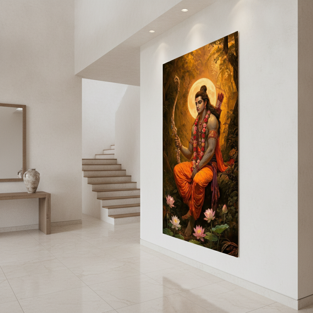 Lord Rama Forest Rose Garland Bow Arrow Painting