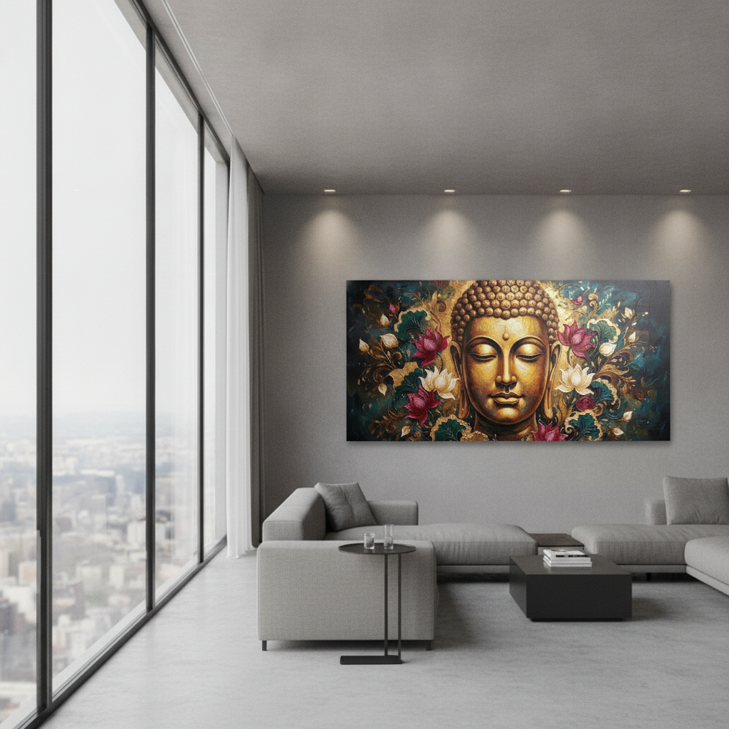 Golden Buddha Lotus Painting