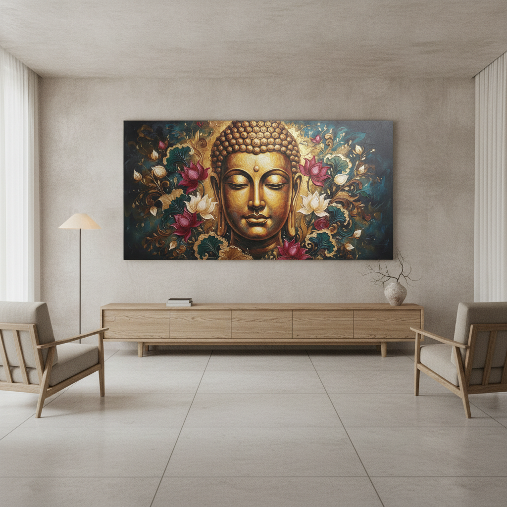 Golden Buddha Lotus Painting