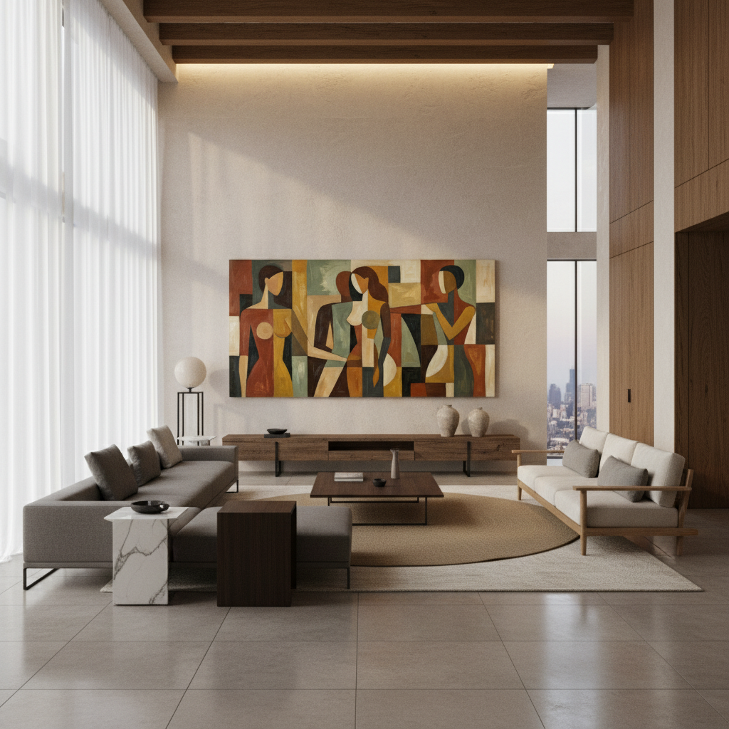 Cubist Three Women Abstract Painting