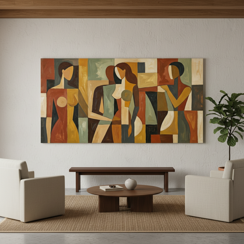Cubist Three Women Abstract Painting