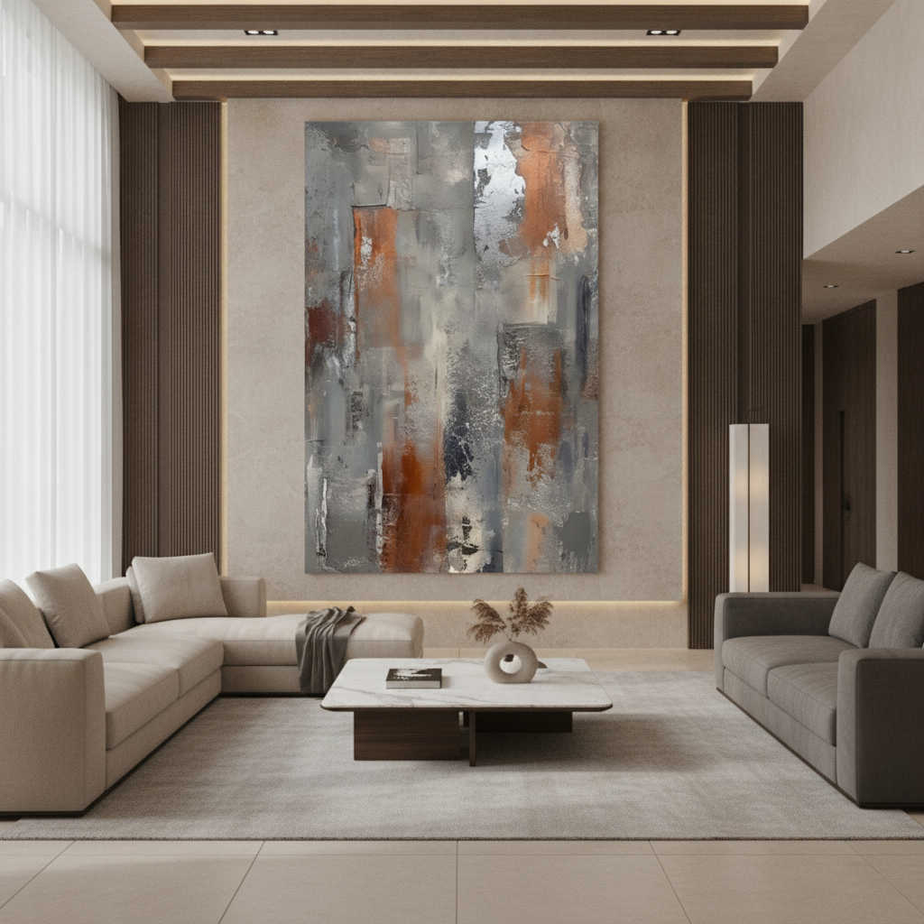 Grey & Rust Orange Abstract Painting