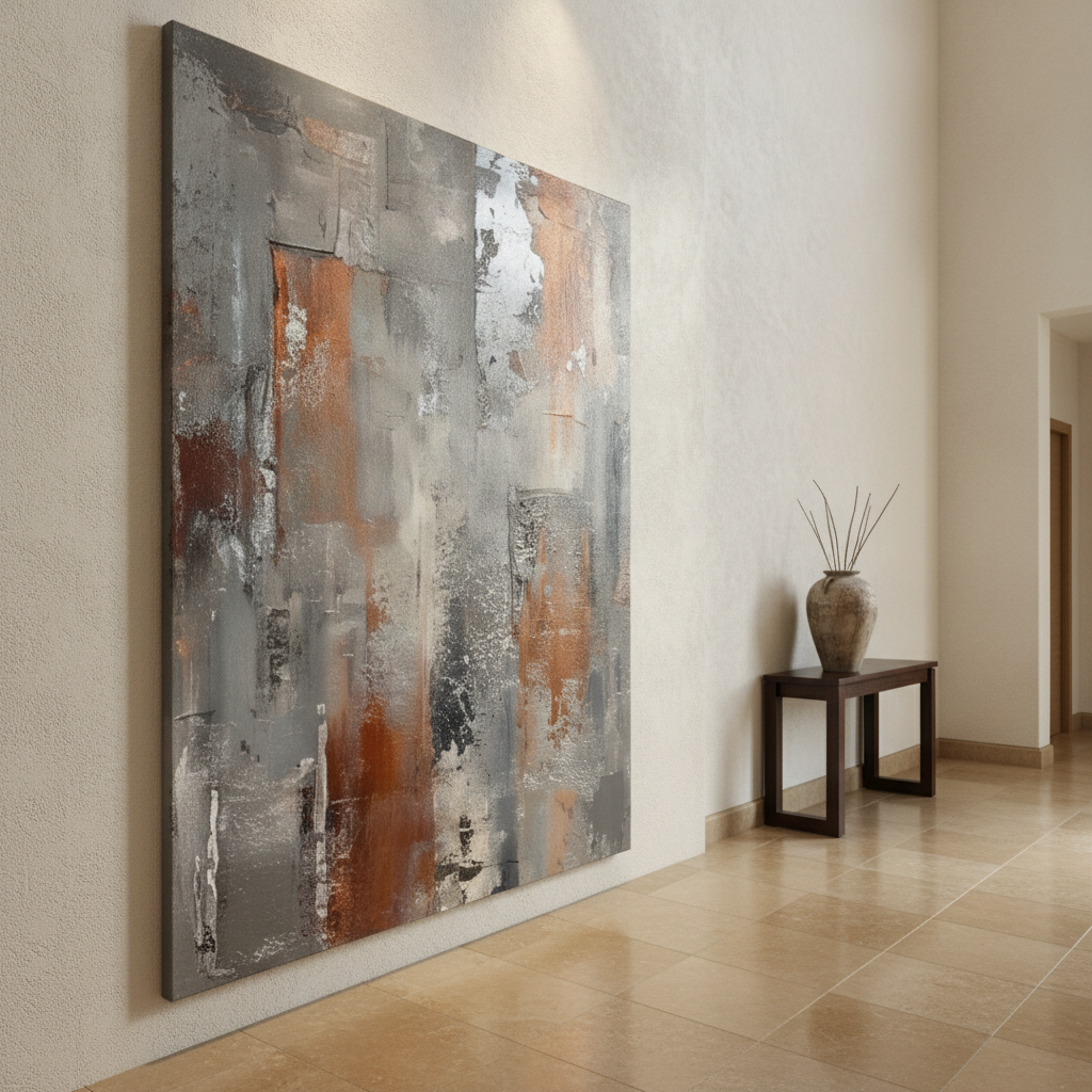 Grey & Rust Orange Abstract Painting