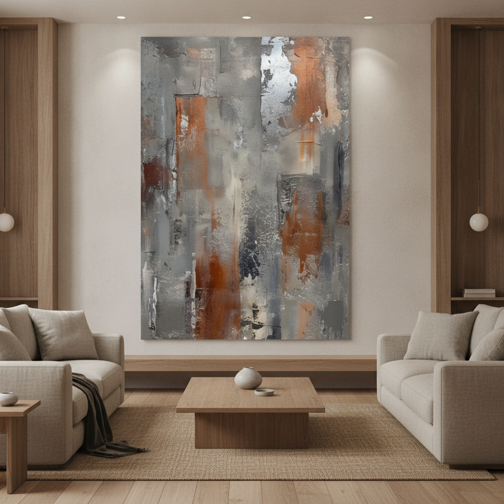 Grey & Rust Orange Abstract Painting