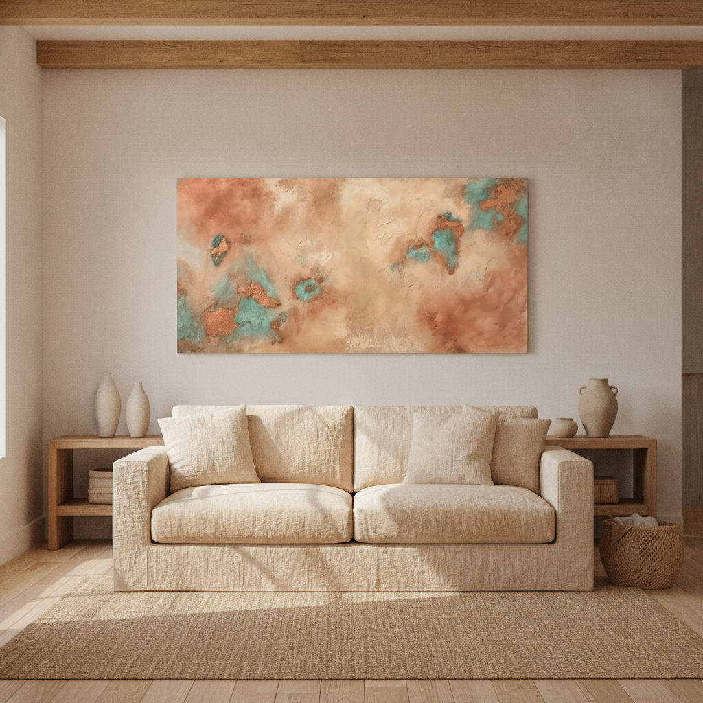 Copper & Teal Cloud Abstract Painting
