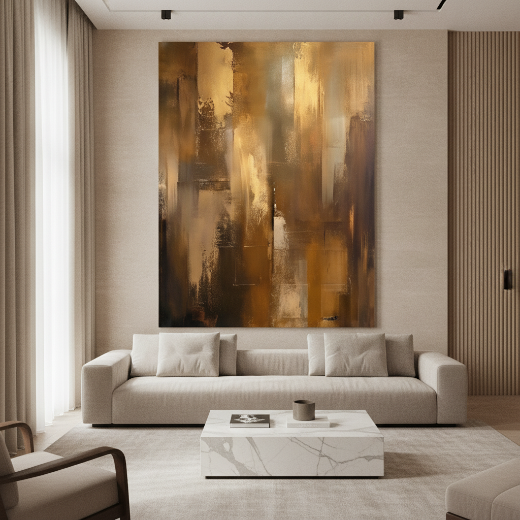 Gold Brown Vertical Abstract  Painting