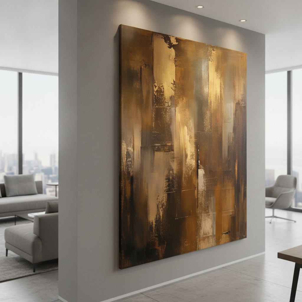 Gold Brown Vertical Abstract  Painting