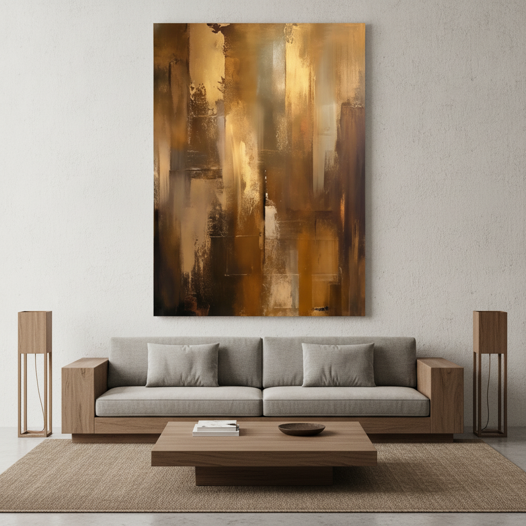 Gold Brown Vertical Abstract  Painting