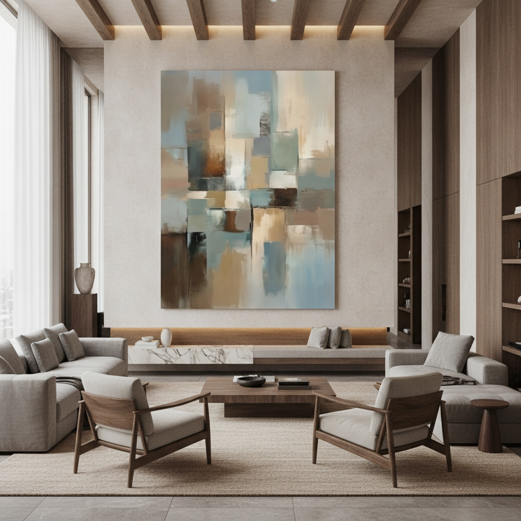 Blue Grey & Beige Abstract Painting