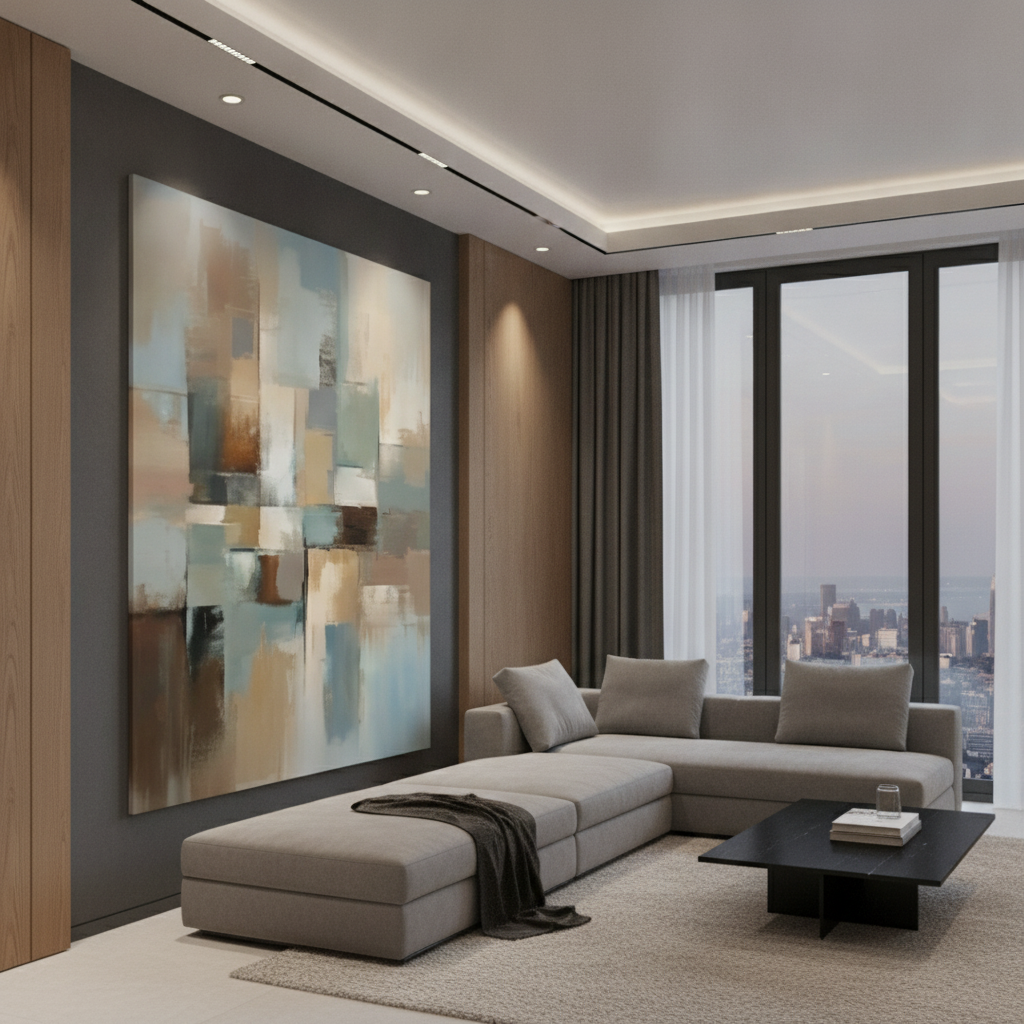 Blue Grey & Beige Abstract Painting