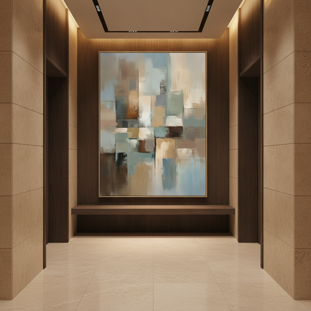 Blue Grey & Beige Abstract Painting
