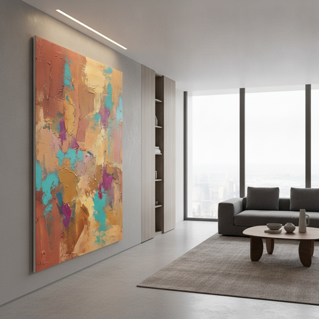 Terracotta Teal & Purple Colourful Abstract Painting