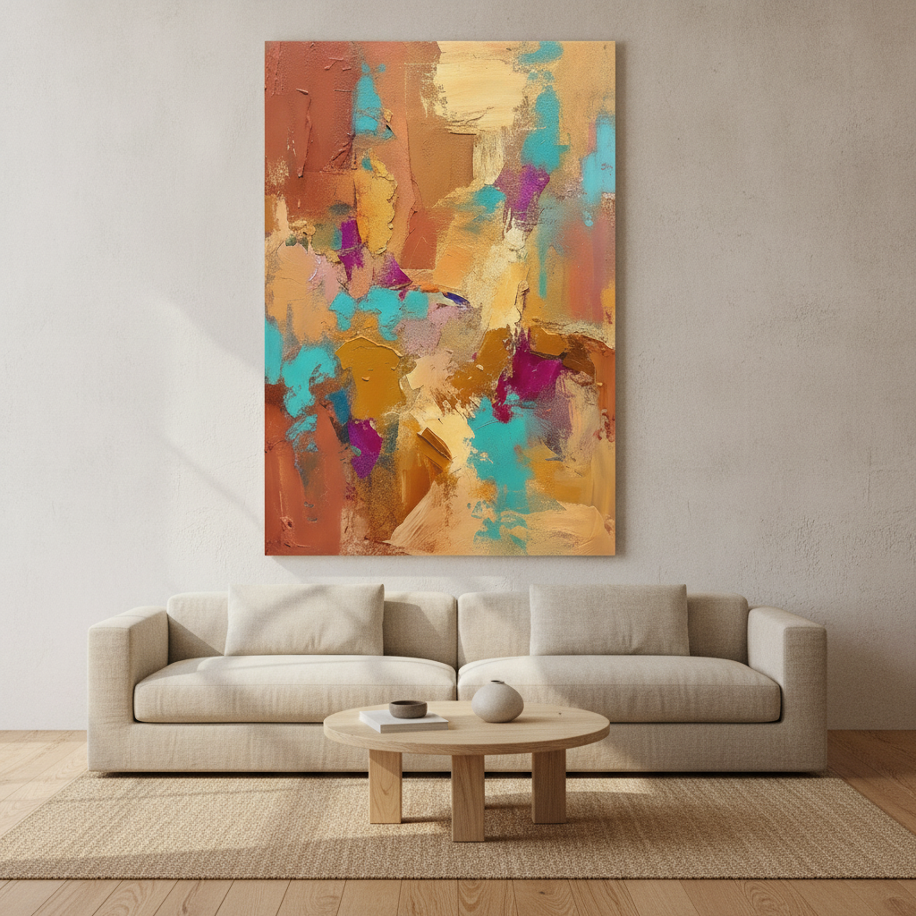 Terracotta Teal & Purple Colourful Abstract Painting