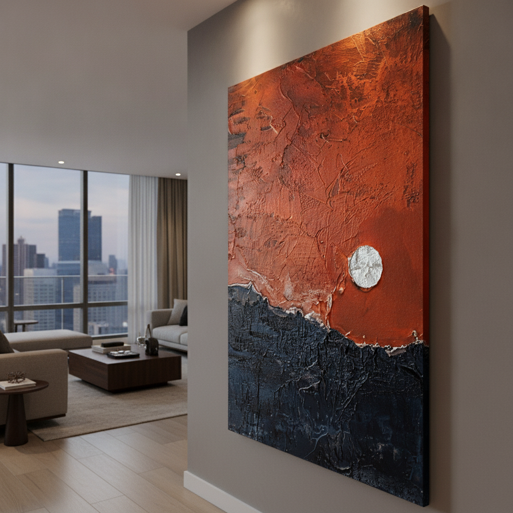 Burnt Orange & Navy Abstract Horizon Painting