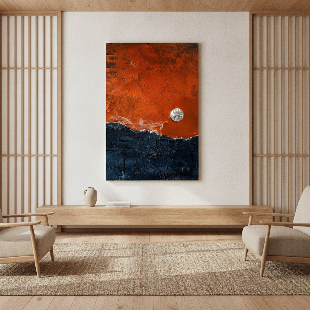 Burnt Orange & Navy Abstract Horizon Painting