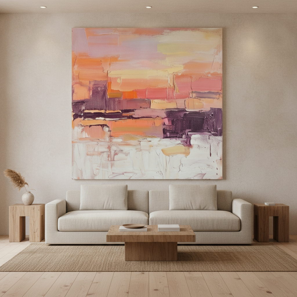Pink Peach & Lavender Abstract Sunset Painting